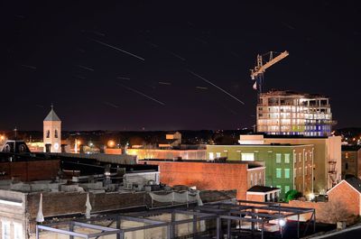 High angle view of city at night