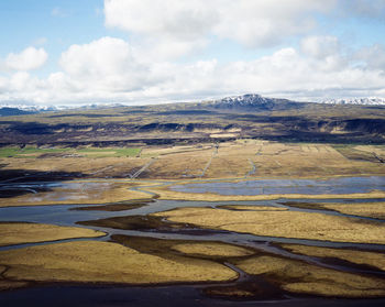 Aerial view of rivers in southern iceland