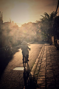 Rear view of woman walking on street