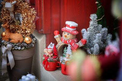 Close-up of christmas decorations on table