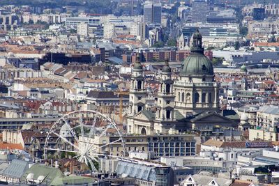 High angle view of buildings in city