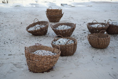 Close-up of wicker basket on table