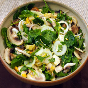 High angle view of salad in bowl