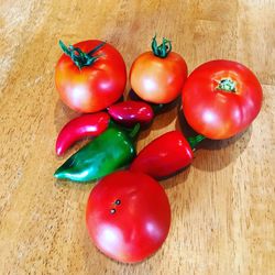 High angle view of tomatoes on table