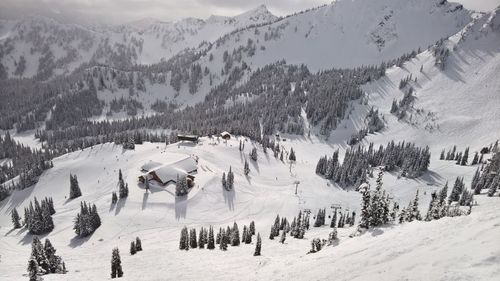 Panoramic view of people on snowcapped mountains