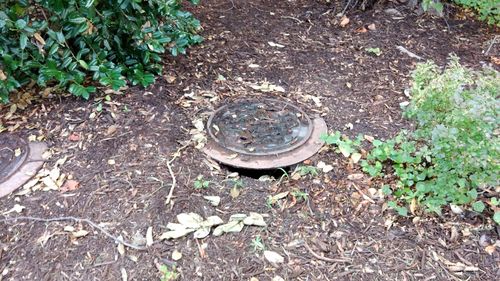 High angle view of manhole