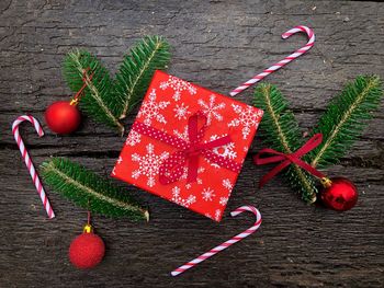 Close-up of christmas decorations on table
