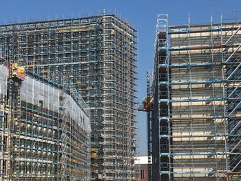 Low angle view of modern buildings in city