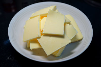 High angle view of bread in plate on table