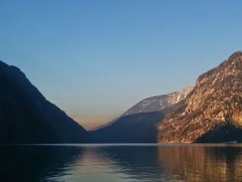 Scenic view of lake against clear sky