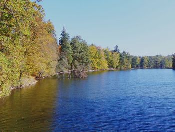 Scenic view of lake against sky during autumn