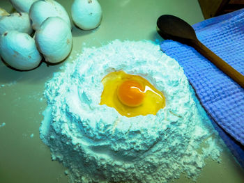 High angle view of yellow food