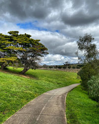 Road amidst green landscape against sky