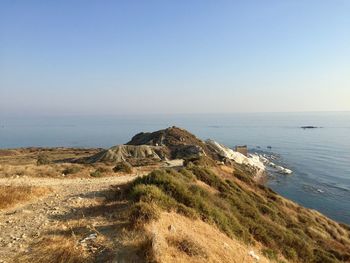 Scenic view of sea against clear sky