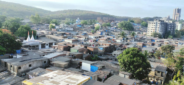 High angle view of townscape against sky