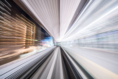 Blurred motion of railroad tracks in tunnel