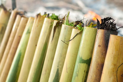 Lemang is a traditional rice cooked with bamboo