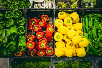 Directly above shot of vegetables for sale in market