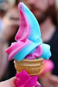 Close-up of hand holding ice cream cone