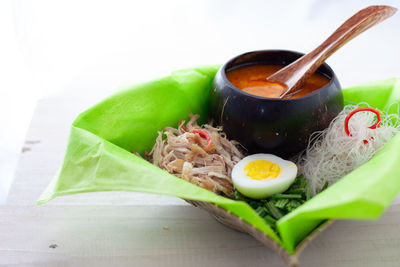 Close-up of breakfast on table