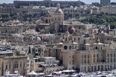 High angle view of buildings in city of valletta