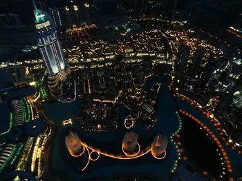 Aerial view of city at night