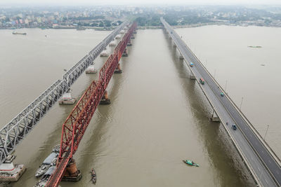 High angle view of bridge over river in bangladesh 