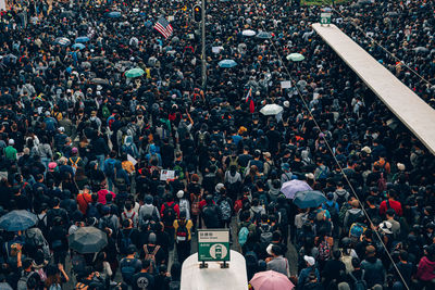 High angle view of people on street