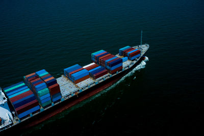 Container ship sailing the ocean, business cargo logistics service and transportation 