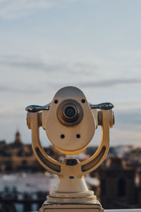 Close up of binoculars on the observation platform in seville, spain, selective focus.