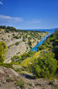 The corinth canal connects the gulf of corinth with the saronic gulf in the aegean sea in greece. 