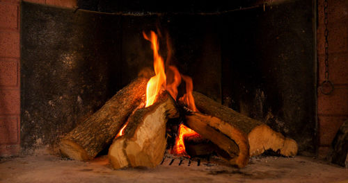 Bonfire on log at night