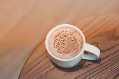 High angle view of coffee on table