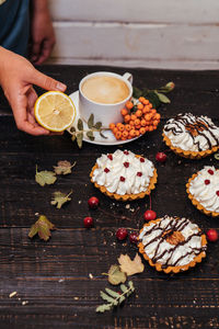 High angle view of fruits on table