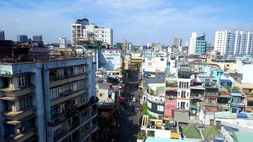 High angle view of cityscape against sky