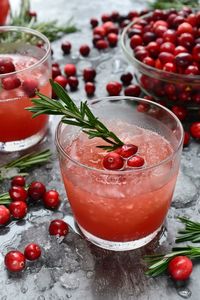 Red berries on table