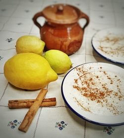 Close-up of lemons on table