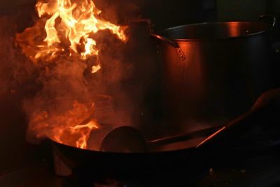 Close-up of bonfire at night