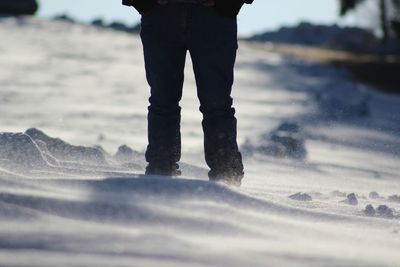 Low section of man standing in water