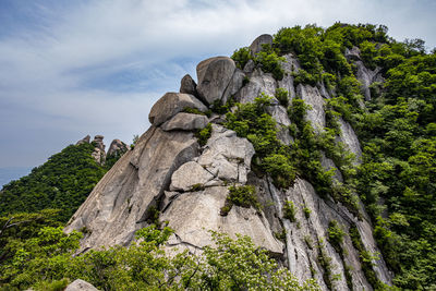 Low angle view of rocks against sky