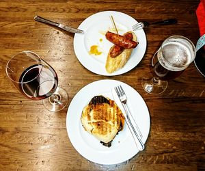 High angle view of breakfast served on table