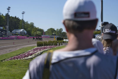 Rear view of people in park