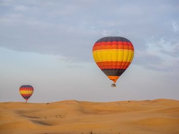 Hot air balloon flying in sky