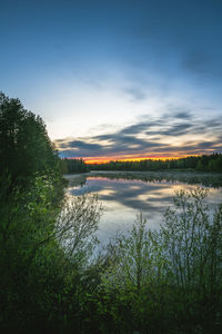 Scenic view of lake against sky at sunset