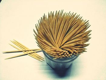 High angle view of bread in bowl on table