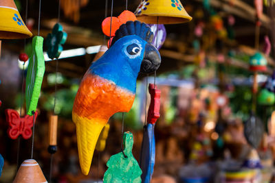 Beautiful handmade wind chimes made of clay at the small town of raquira . city of pots in colombia