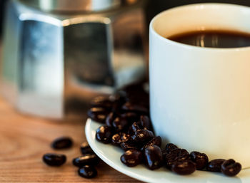 Close-up of coffee cup on table