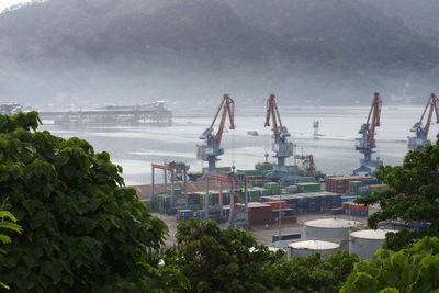 Teluk bayur container port, padang, west sumatra. sea freight transportation industry