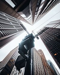 Stoplight amidst buildings in city