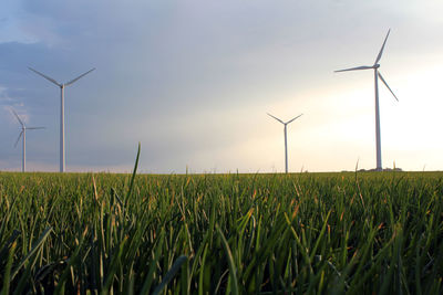 Windmill on field against sky